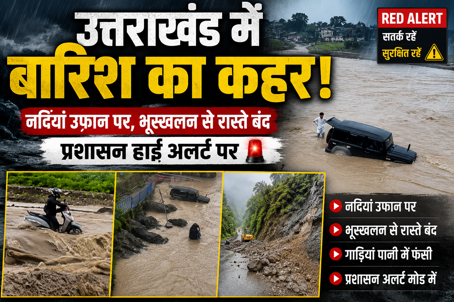 उत्तराखंड में बारिश का कहर: नदियां उफान पर, भूस्खलन से रास्ते बाधित, प्रशासन हाई अलर्ट पर
